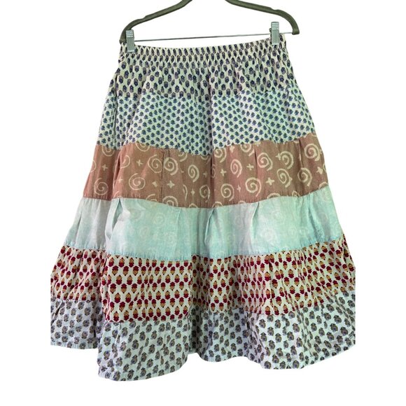 Sacred Threads Patchwork Boho Tiered Skirt Cotton Multicolor - Picture 2 of 14